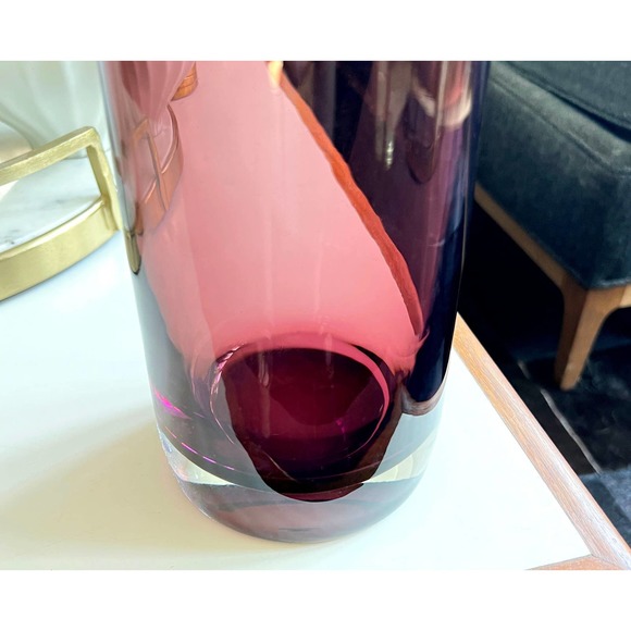 Mid Century Tall Cylindrical Amethyst Vase with Clear Base - Picture 9 of 9